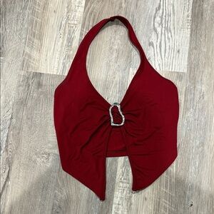 Red Halter Crop Top with Decorative Ring